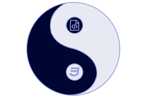 A yin and yang symbol. Inside the small circles are the symbol for HTML 5 and CSS3