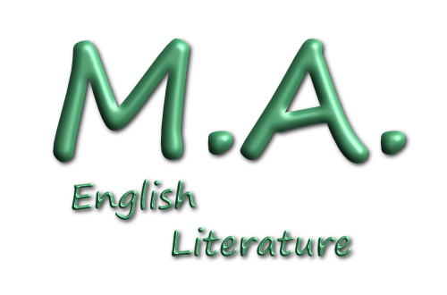 The words M.A. English Literature written in dark green float over transparent background