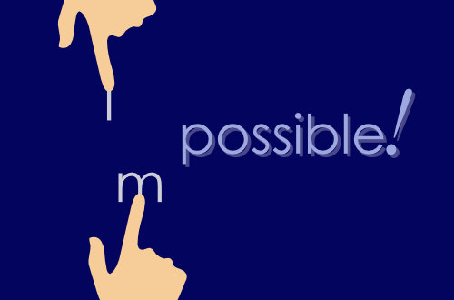 two hands are pulling away the letters I and m from the word possible