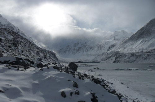 Glacier lake in the Mount Cook national park