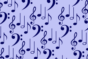 Dark blue musical notes on lilac background.