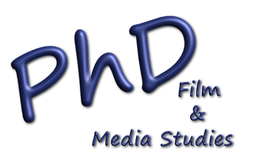 the words: PhD Film & Media Studies in dark blue on transparent background